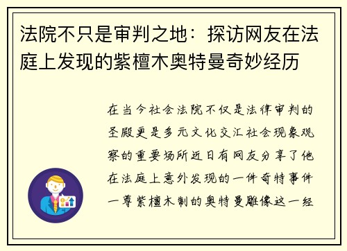 法院不只是审判之地：探访网友在法庭上发现的紫檀木奥特曼奇妙经历