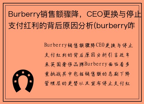 Burberry销售额骤降，CEO更换与停止支付红利的背后原因分析(burberry咋了)