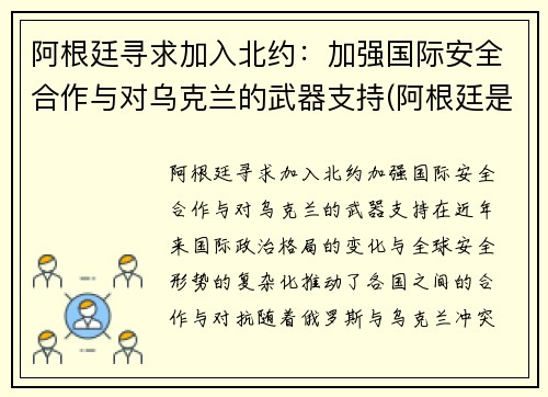 阿根廷寻求加入北约：加强国际安全合作与对乌克兰的武器支持(阿根廷是不是有希望了)